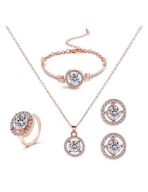 Fashion 3# Alloy Diamond Geometric Round Stud Earrings Ring Necklace Bracelet Set