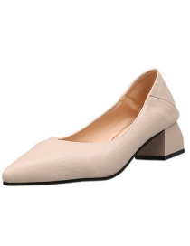 Fashion Beige Pointed Thick Heel Shallow Non-slip Hollow Shoes