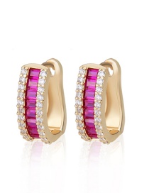 Fashion Gold Plated Red Zirconium Diamond And Gold-plated Geometric Earrings