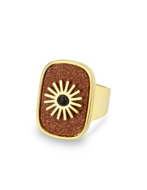 Fashion Open Ring Gold Sand Flat Stone Square Sun Copper Gold Plated Ring