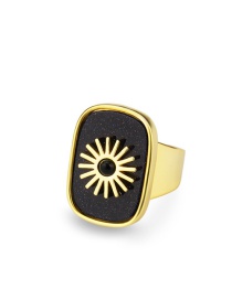 Fashion Open Ring Black Sand Flat Stone Square Sun Copper Gold Plated Ring