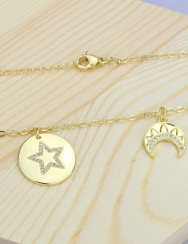 Fashion Gilded Five-pointed Star Glossy Round Plate With Diamonds And Gold-plated Copper Pendant Necklace