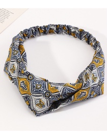 Fashion Blue Yellow Cross Elastic Printed Fabric Elastic Headband