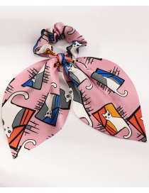 Fashion Pink Chiffon Cat Print Ribbon Bow Tie