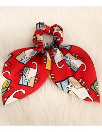 Fashion Red Chiffon Cat Print Ribbon Bow Tie