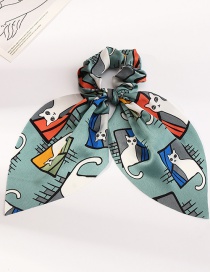 Fashion Blue Chiffon Cat Print Ribbon Bow Tie