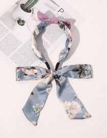 Fashion Sky Blue Bowknot Flower Printing Braided Long Streamer Headband