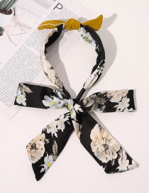 Fashion Black Bowknot Flower Printing Braided Long Streamer Headband