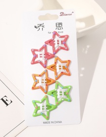 Fashion Five-pointed star hairpin set-polka dot spring color (rose red orange green) Metallic Paint Geometric Hollow Hairpin Set