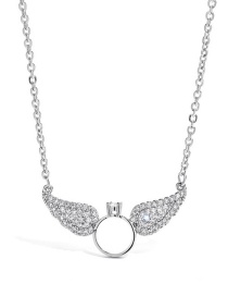 Fashion Medium Silver Angel Wings Micro Zircon Ring Necklace