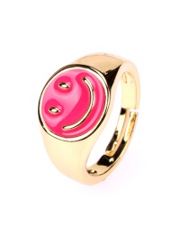 Fashion Red Copper Plated Dripping Oil Smiley Face Open Ring