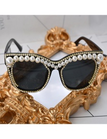 Gafas De Sol De Montura Grande Con Perlas De Metal Y Diamantes