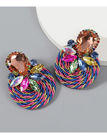 Fashion Color Geometric Glass Diamond-set Diamond Wire-knitted Round Earrings