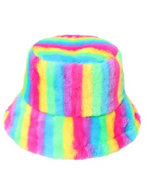 Sombrero De Pescador A Rayas Arcoíris De Colores De Piel De Conejo Sintético
