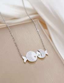 Fashion Silver Titanium Steel Diamond Kissing Fish Necklace