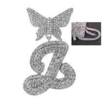 Collar Con Cabeza De Hebilla De Mariposa De 26 Letras Con Diamantes De Aleación