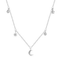 Fashion White Gold Sterling Silver Diamond Star Moon Necklace