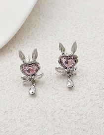 Aretes De Aleación Con Forma De Conejo Y Corazón De Diamantes