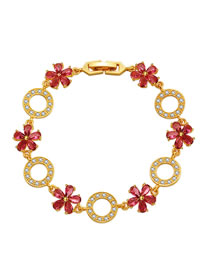 Fashion Red Copper And Diamond Flower Ring Bracelet