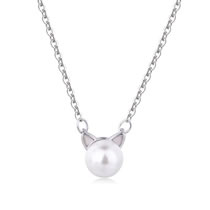 Fashion Cat Ear Pearl Clavicle Chain Copper Pearl Cat Necklace