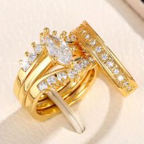 Copper And Diamond Geometric Ring Set