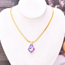 Fashion Purple Water Drops Titanium Steel Crystal Water Drop Snake Bone Chain Necklace