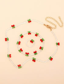 Fashion Three Piece Suit Crystal Beaded Cherry Necklace Bracelet Ring Set