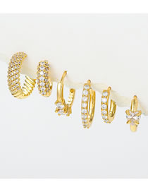 Fashion Gold Copper And Diamond Geometric Earring Set