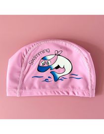 Fashion Pink Pu Printed Kids Coated Swimming Cap