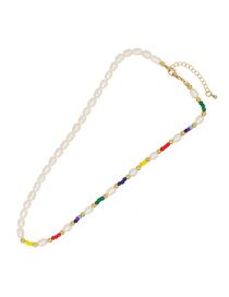 Collar De Perlas Con Panel De Cuentas De Arroz Multicolor