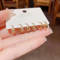 Fashion Gold Copper Inlaid Zirconium Geometric Round Earrings Set