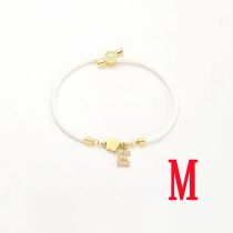 Fashion White Five-leaf Titanium Steel + Copper Micro-inlaid Letters + Positioning Beads M Stainless Steel Diamond 26 Letter Flower Bracelet