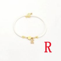 Fashion White Five-leaf Titanium Steel + Copper Micro-inlaid Letters + Positioning Beads R Stainless Steel Diamond 26 Letter Flower Bracelet