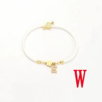 Fashion White Five-leaf Titanium Steel + Copper Micro-inlaid Letters + Positioning Beads W Stainless Steel Diamond 26 Letter Flower Bracelet
