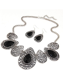 Liquid Black Hollow Out Water Drop Pattern Design Alloy Jewelry Sets