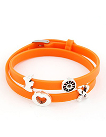Skinny Orange Multielement Metal Decorated Double Layers Design Alloy Korean Fashion Bracelet