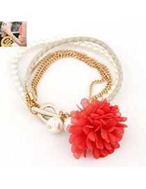Lightest Red Multilayer Petals Flower Decorated Alloy Korean Fashion Bracelet