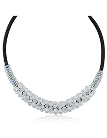Juniors White Crystal Stone Decorated Simple Design Alloy Beaded Necklaces