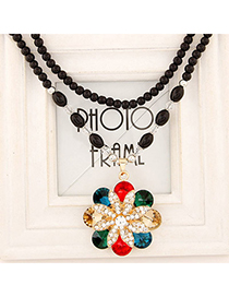 Baltic Multicolor Diamond Decorated Flower Pendant Design Alloy Bib Necklaces