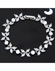 High White Diamond Decorated Flower Design Alloy Crystal Bracelets