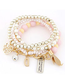 Golf Pink Beads Decorated Multilayer Design Alloy Korean Fashion Bracelet