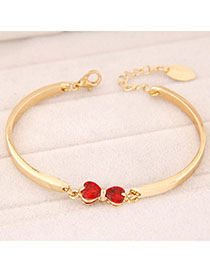 Monarchy Red Gemstone Decorated Bowknot Shape Design Cuprum Korean Fashion Bracelet