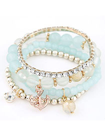 Handmade Blue Diamond Decorated Multilayer Design Alloy Korean Fashion Bracelet