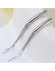 Casual Silver Color Bend Shape Decorated Tassel Design Cuprum Fashion Earrings