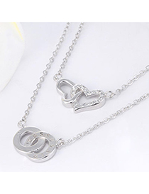 Elegant Silver Color Heart Shape Decorated Double Layer Design Cuprum Chains