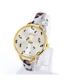 Security Silver Color Leopard Pattern Simple Design Pu Ladies Watches