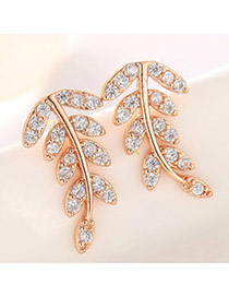 Classic Rose Gold Diamond Decorated Leaf Shape Design  Cuprum Fashion earrings