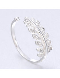 Vivid Silver Color Leaf Shape Simple Design  Cuprum Korean Rings