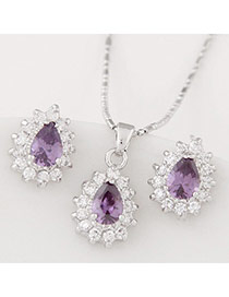 Exquisite Light Purple Cz Diamond Decorated Water Drop Shape Pendant Design  Cuprum Zircon Jewelry Sets