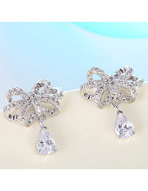 Sweet Silver Color Diamond Decorated Bowknot Shape Design(anti-allergy)  Cuprum Stud Earrings